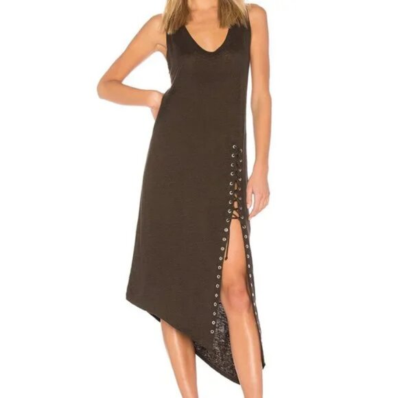 Womens Iro Karossi Charcoal Pure Linen Asymmetric Sleeveless Midi Tank Dress XS - Picture 1 of 16